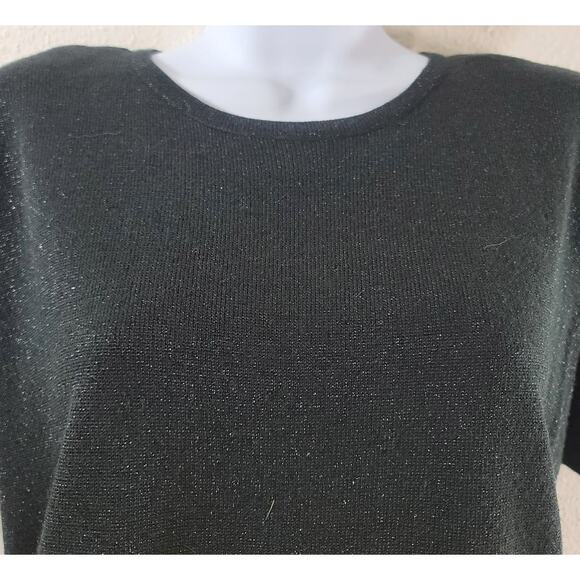 VTG Arlando Black Sparkly Round Neck Short Sleeve Top Large Lightweight Stretchy - Picture 5 of 6